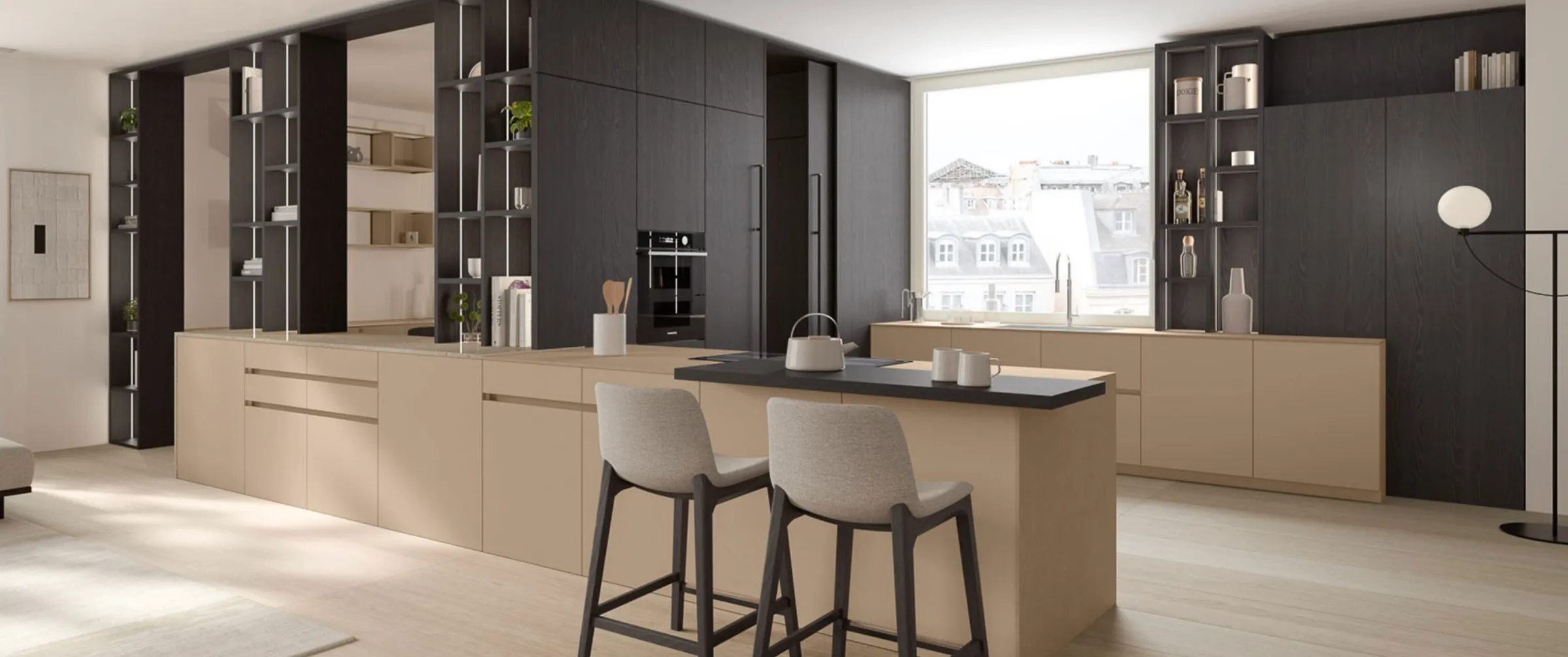 Cucina in nero e sabbia